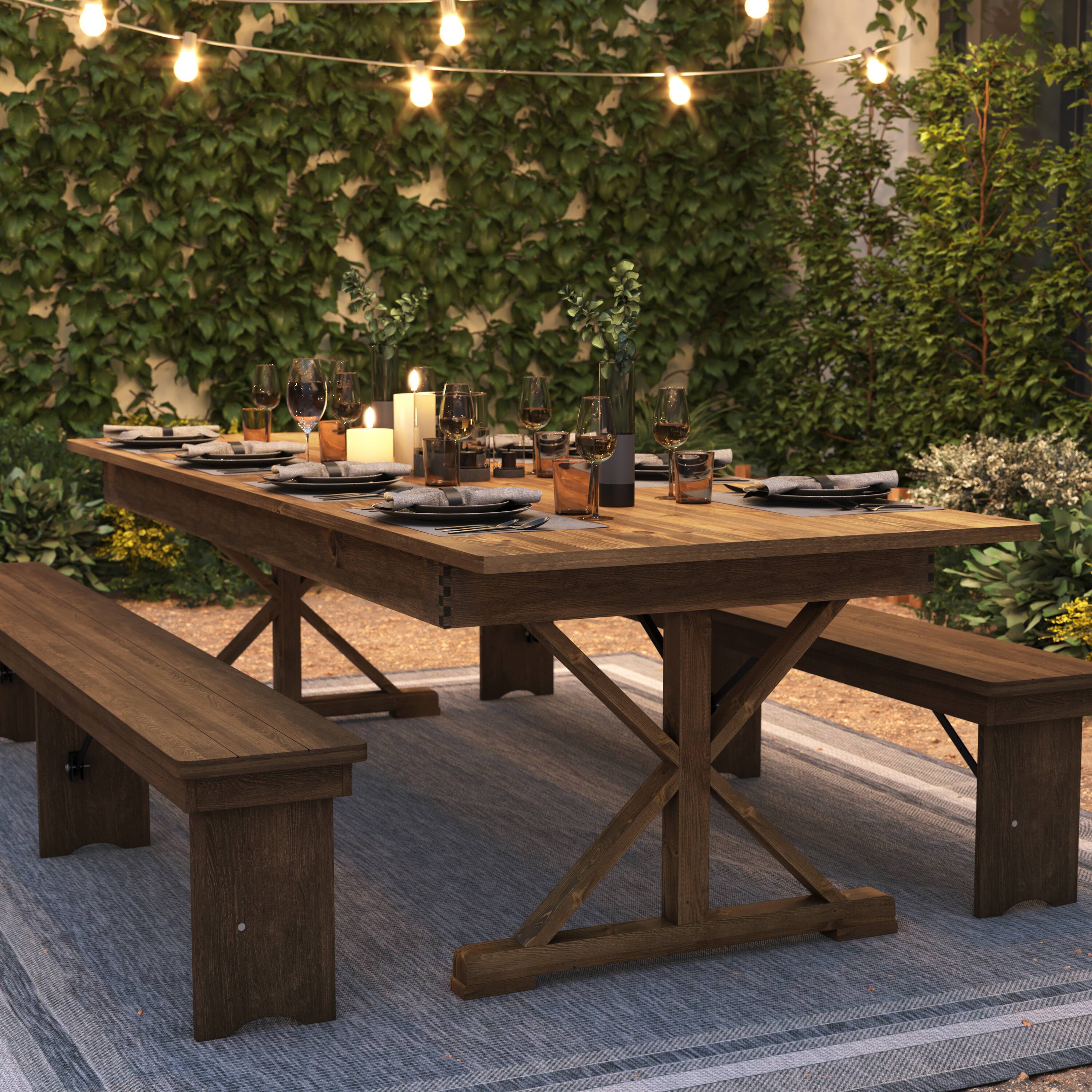 Alt View 4. Flash Furniture - HERCULES 9' x 40" Rectangular Antique Rustic Solid Pine Folding Farm Table with X Legs - Brown.