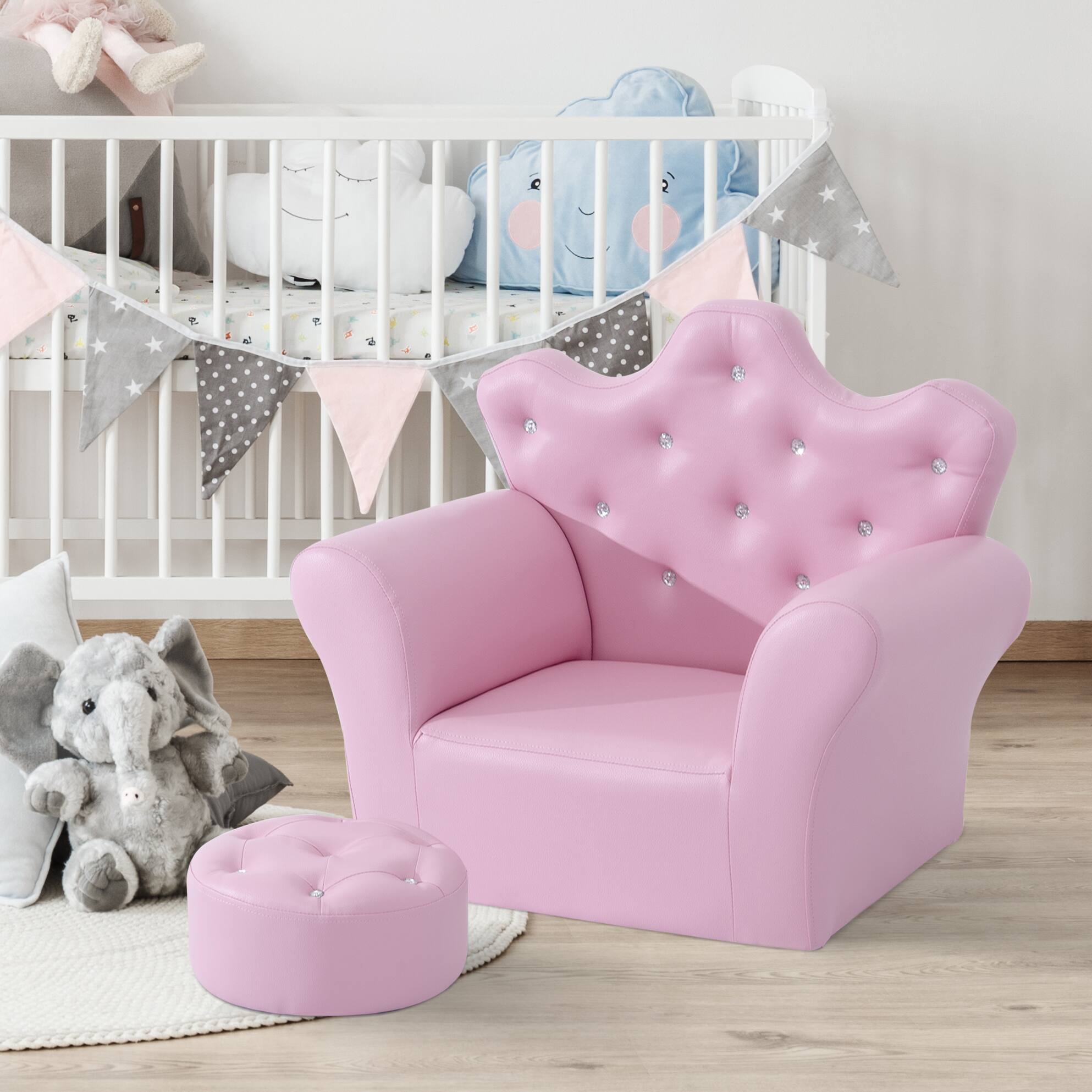 Alt View 1. Qaba - Kids Sofa Set with Footstool - Pink.