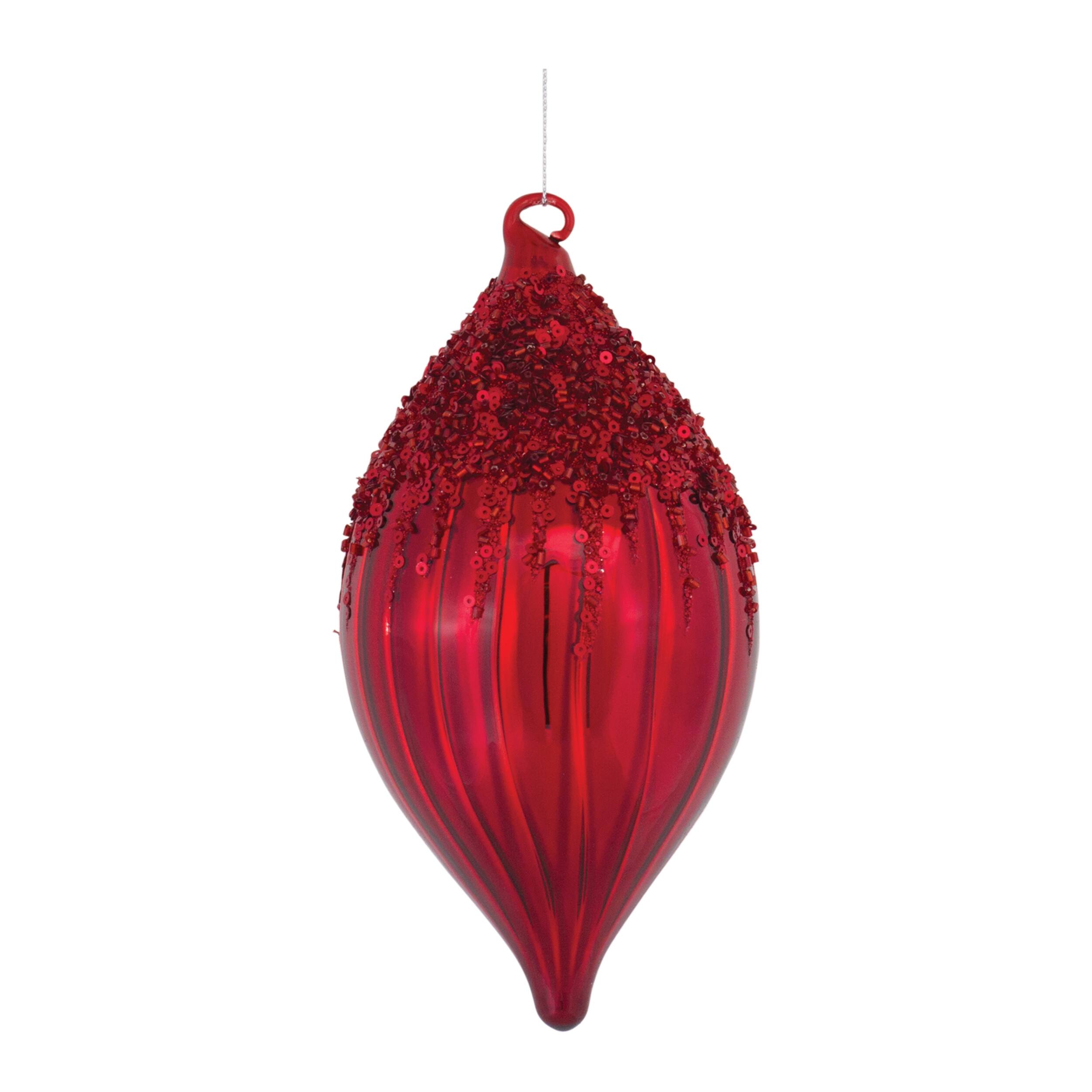 Back. BreeBe - Sequined Glass Ornament (Set of 4) - Red.