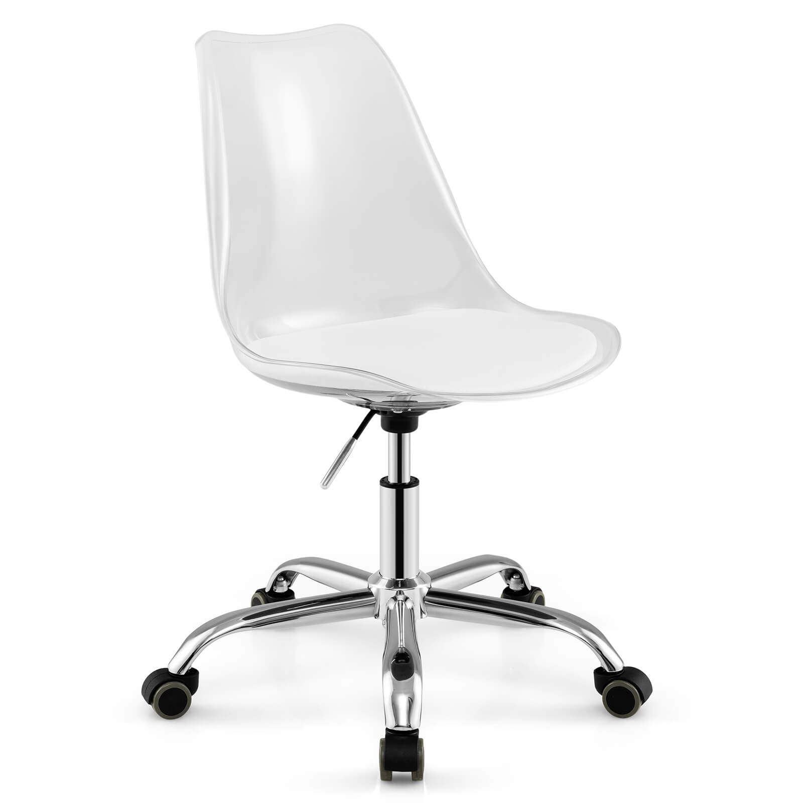 Costway - 1 PCS Desk Chair with Swivel Seat & Soft PU Leather Cushion Universal Wheels - Clear