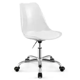 Costway - 1 PCS Desk Chair with Swivel Seat & Soft PU Leather Cushion Universal Wheels - Clear