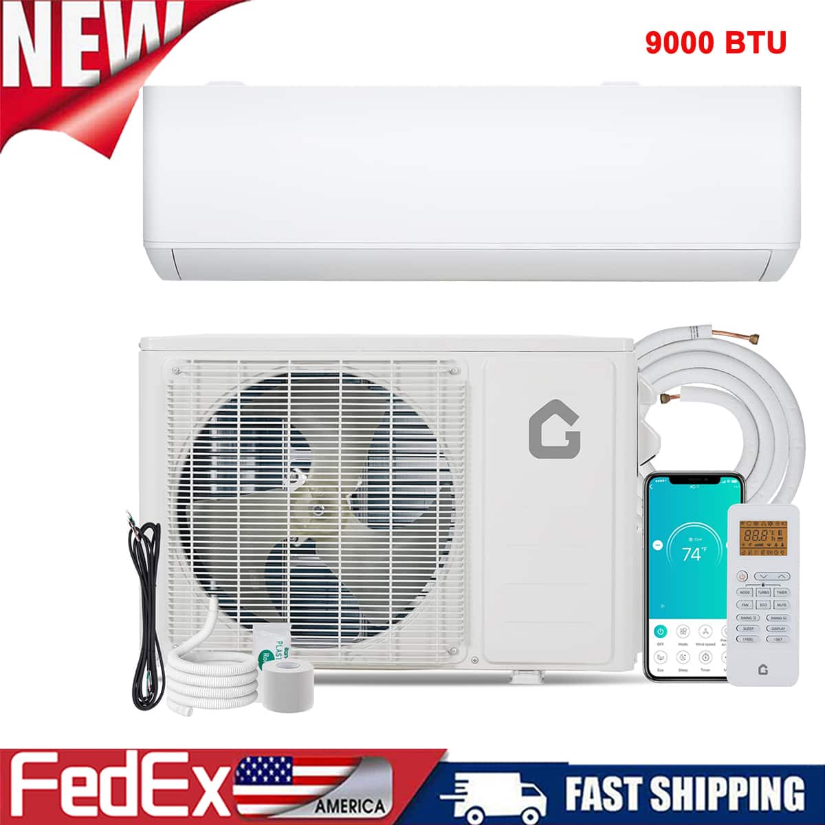 Jojoka - 9000BTU Mini Ductless Split Air Conditioner& Heater Inverter 20 SEER2 AC with Remote Control,208-230V - White
