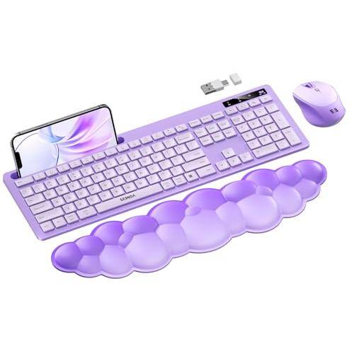 Front. Earthley Blooms - Wireless And Mouse With Cloud Wrist Rest Full-size Cute Phone Holder Usb A&type C Receiver Cordless - Purple.