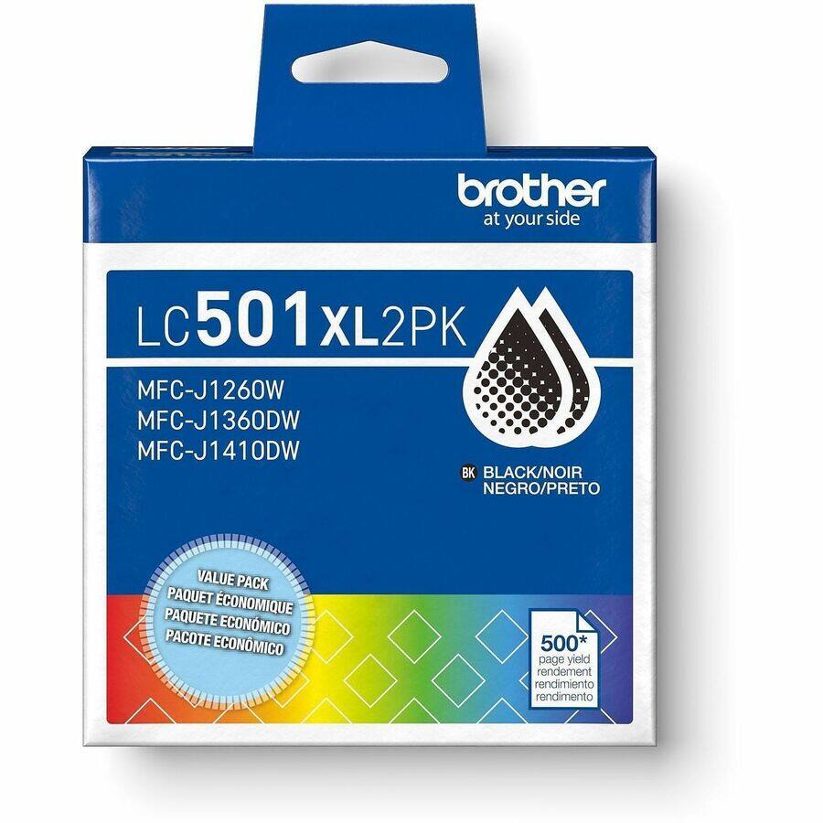 brother at your side  
LC501 XL2PK  
MFC-J1260W  
MFC-J1360DW  
MFC-J1410DW  
BK BLACK/NOIR NEGRO/PRETO  
VALUE PACK PAQUET ECONOMIQUE PAQUETE ECONÓMICO PACOTE ECONÔMICO  
500* page yield rendement rendimiento rendimento
