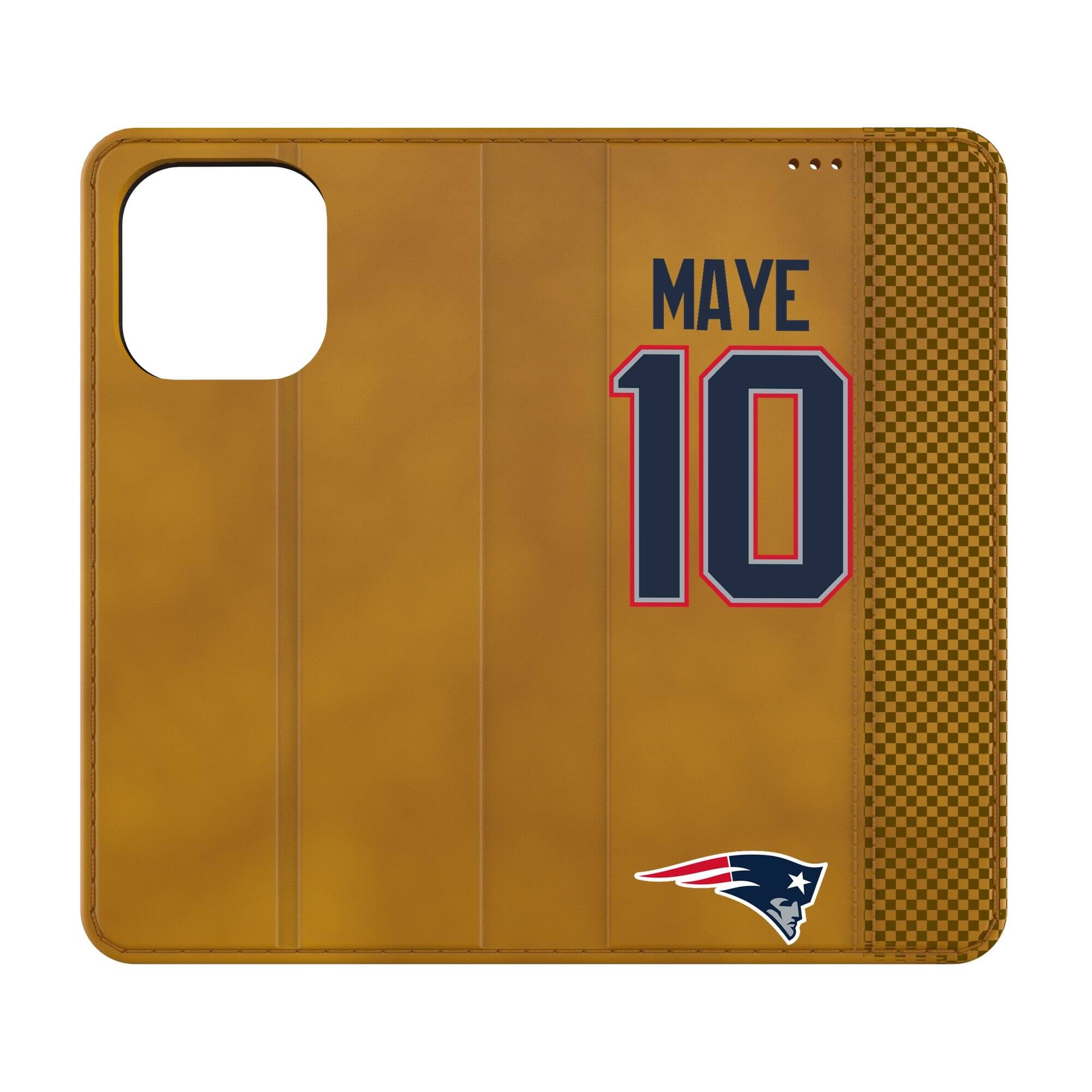 Front. Keyscaper - Drake Maye Brown Folio iPhone Case - 14 Pro - Brown.