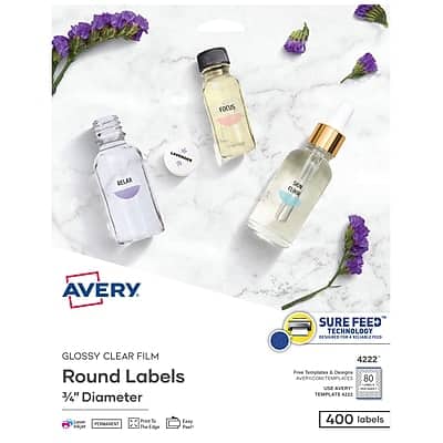 "Avery - Easy Peel Laser/Inkjet Round Labels, 3/4"" Dia, Glossy 400 Labels/Pack (4222) - Clear" price history on PriceWatchPro