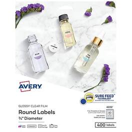 Avery - Easy Peel Laser/Inkjet Round Labels, 3/4" Dia, 400 Labels/Pack - Glossy Clear
