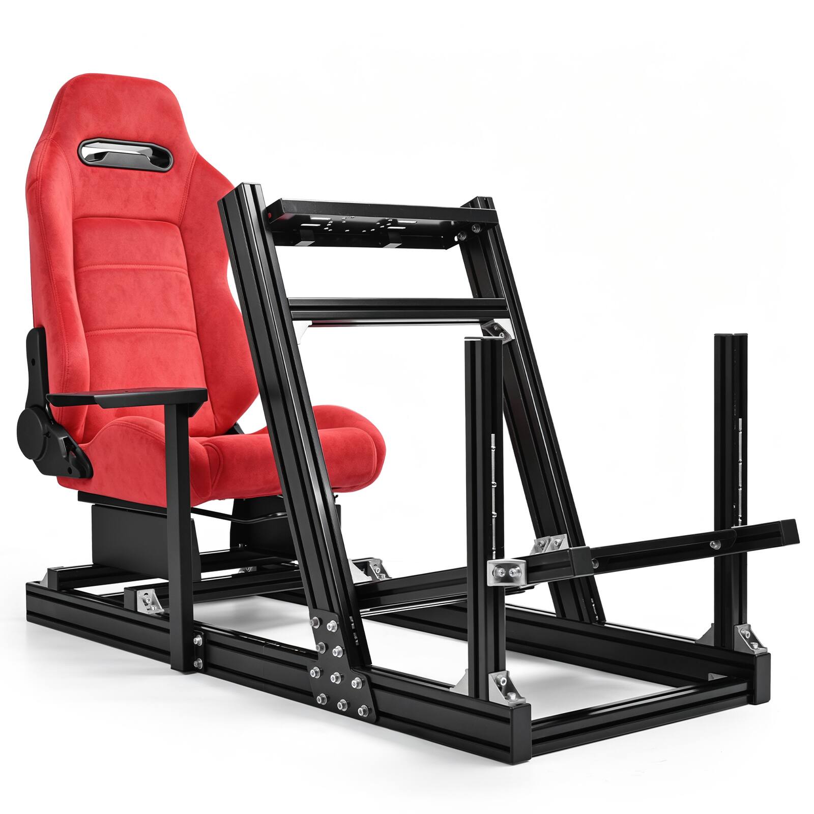 Front. Dardoo - Dardoo Aluminum Profile Professional Racing Simulator Cockpit, Equipped With Red Suede Seats, Suitable For Logitech - Red & Black.