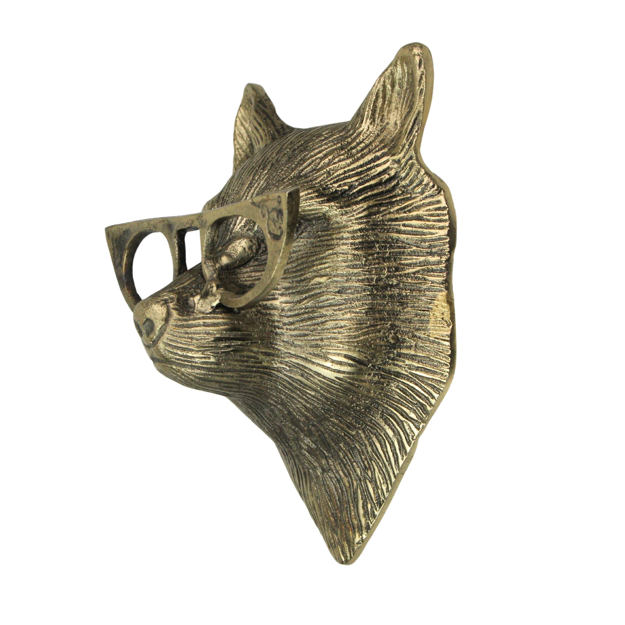 Alt View 2. Things2Die4 - Gold Fox Head Wall Hanging with Spectacles – Whimsical Animal Decor, 6" High - Gold.