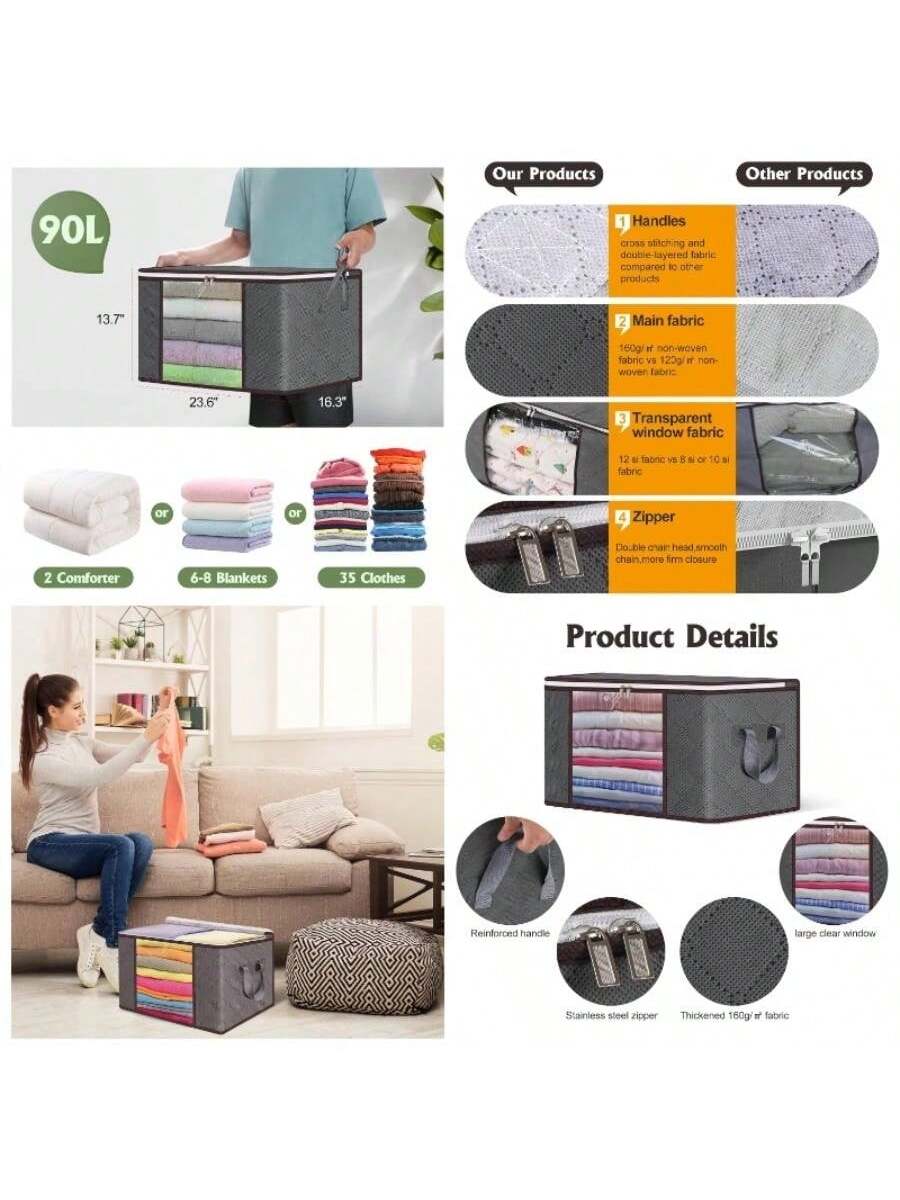 Live At Space 90L Large Storage Bags, Foldable Clothes Bins, Closet ...