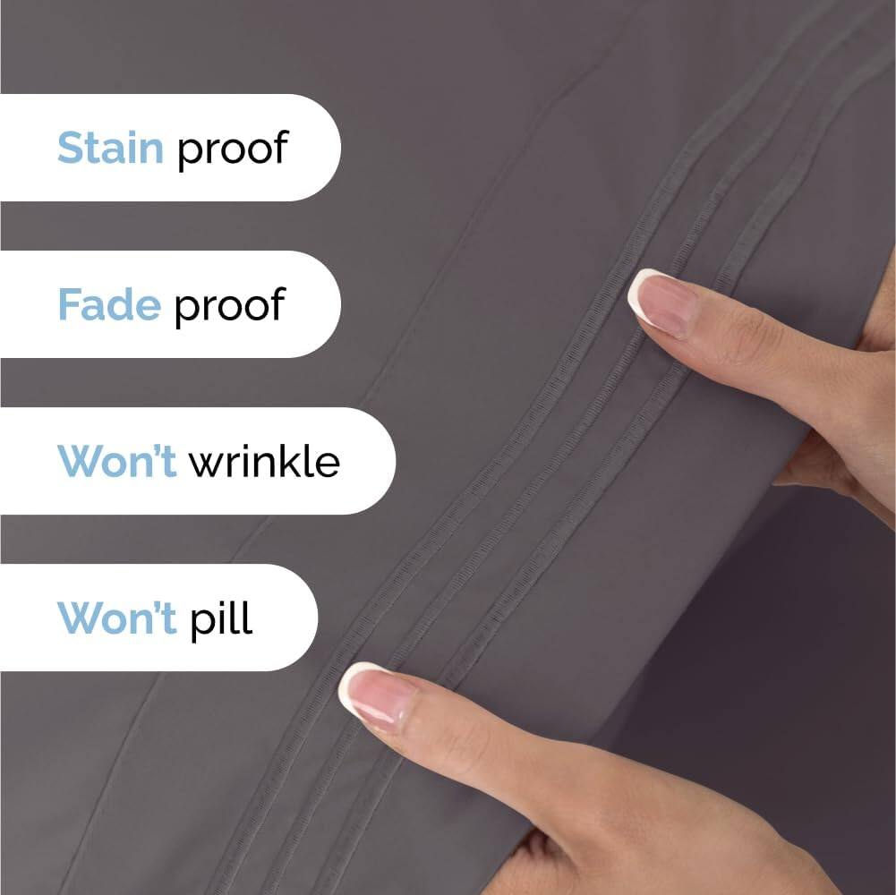 Stain proof  
Fade proof  
Won't wrinkle  
Won't pill