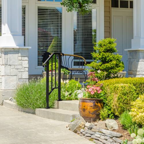 Alt View 8. Winado - Handrails Steps Stair Fits 1-2 Steps, Wrought Iron Hand Rail Stair Railing 1PC for Outdoor Concrete Porch Wooden Steps - Black.