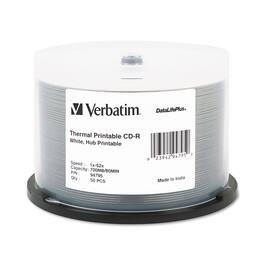 Verbatim - 94755 700 MB/80 min 52x Spindle CD-R DataLifePlus Printable Recordable Disc - (50/Pack) - White