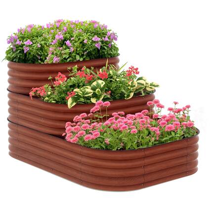 Front. Outsunny - Raised Garden Bed Set w/ Safety Edging, Open Bottom for Vegetables, Herbs, Flowers - Brown.