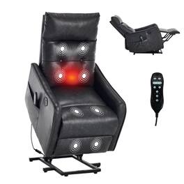Akoasm - PU Single Motor Power Lift Massage Chair Recliner Chair with Heat for Elderly, One USB for Charging-Grey - Gray