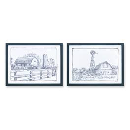 BreeBe - Framed Sketch Art Barn Print (Set of 2) - Black, White