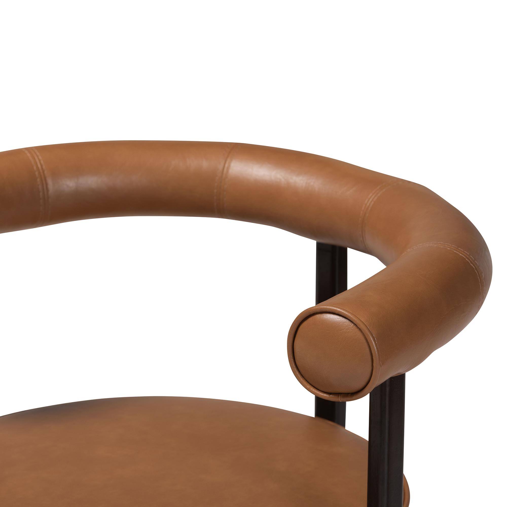 Alt View 1. Baxton Studio - Delacruz Swivel Dining Chair - Round Open Back Accent Chair with Faux Leather Upholstery, Modern Contemporary - Tan/Black.