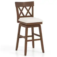 Costway - 1 PCS 30" Bar Stool Wooden Chair with Contoured Backrest Swivel Padded Seat for Kitchen - Beige/Brown - Front_Zoom