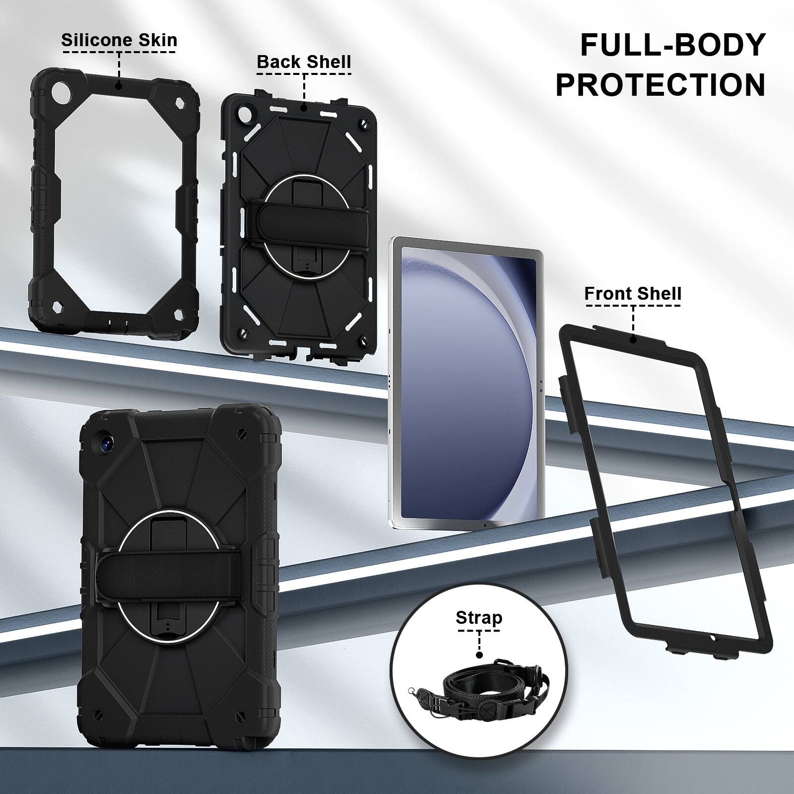Silicone Skin  
Back Shell  
FULL-BODY PROTECTION  
Front Shell  
Strap