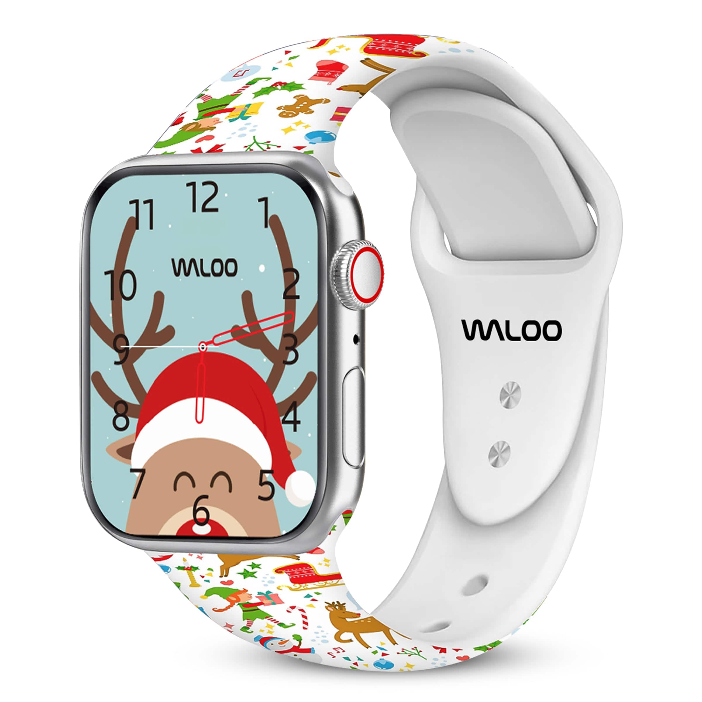 Waloo - Christmas/Holiday Fun Silicone Sport Band For Apple Watch - Cream Reindeer price history on PriceWatchPro