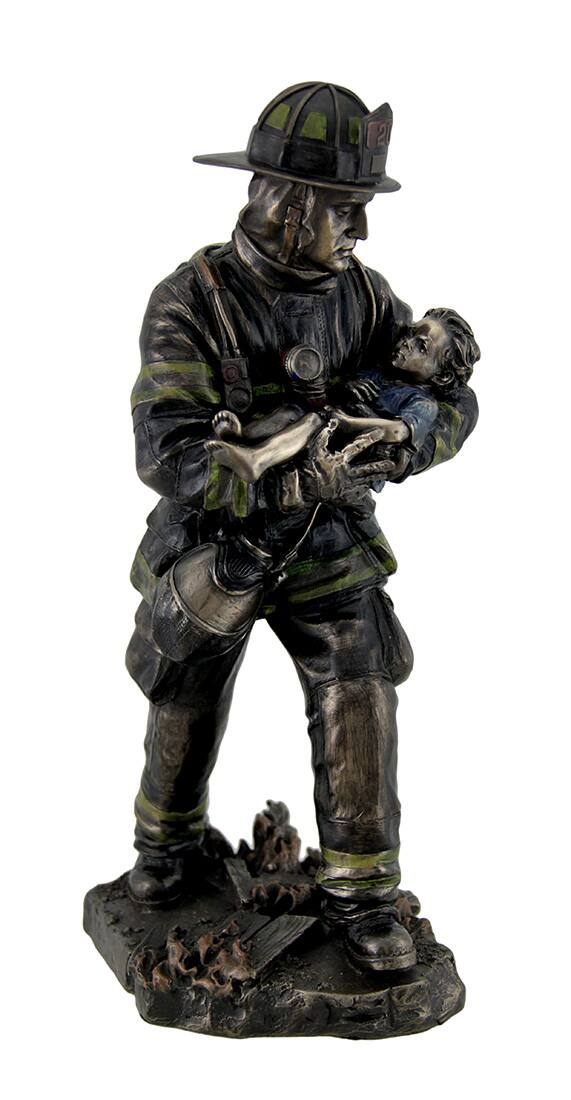 Veronese Design - Firefighter Carrying Child Metallic Statue 11 Inches Tall - Bronze price history on PriceWatchPro