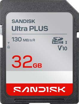 SANDISK - 32GB Ultra PLUS SDHC UHS-I Memory Card, Read Speeds up to 130MB/s