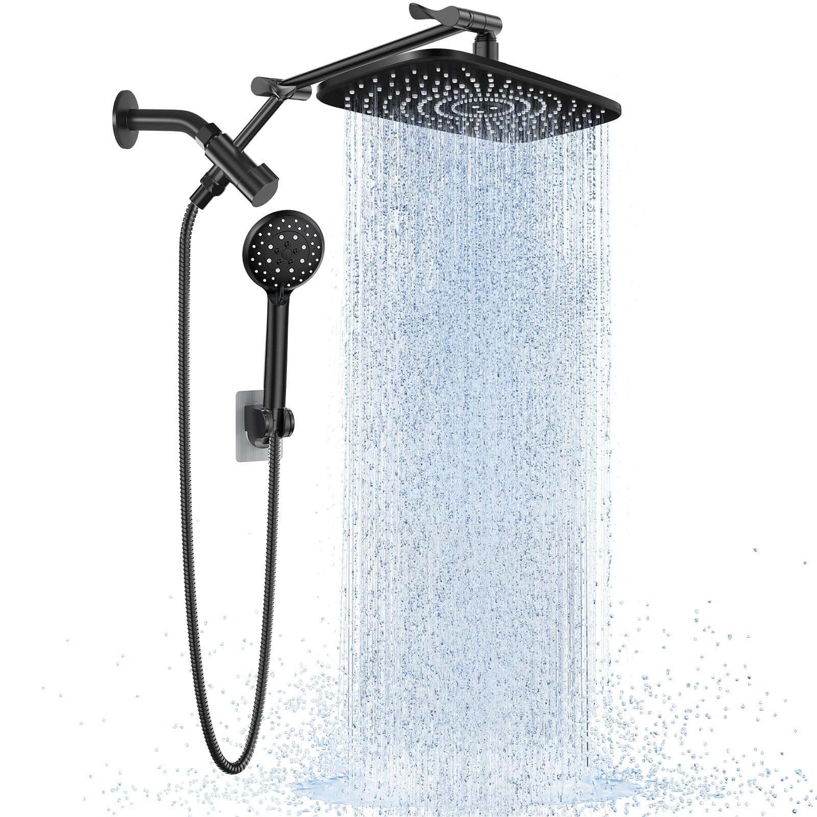 Front. Dazzed Corner - Rain Shower Head with Handheld, High Pressure Combo with Multi Spray Modes - Matte Black.
