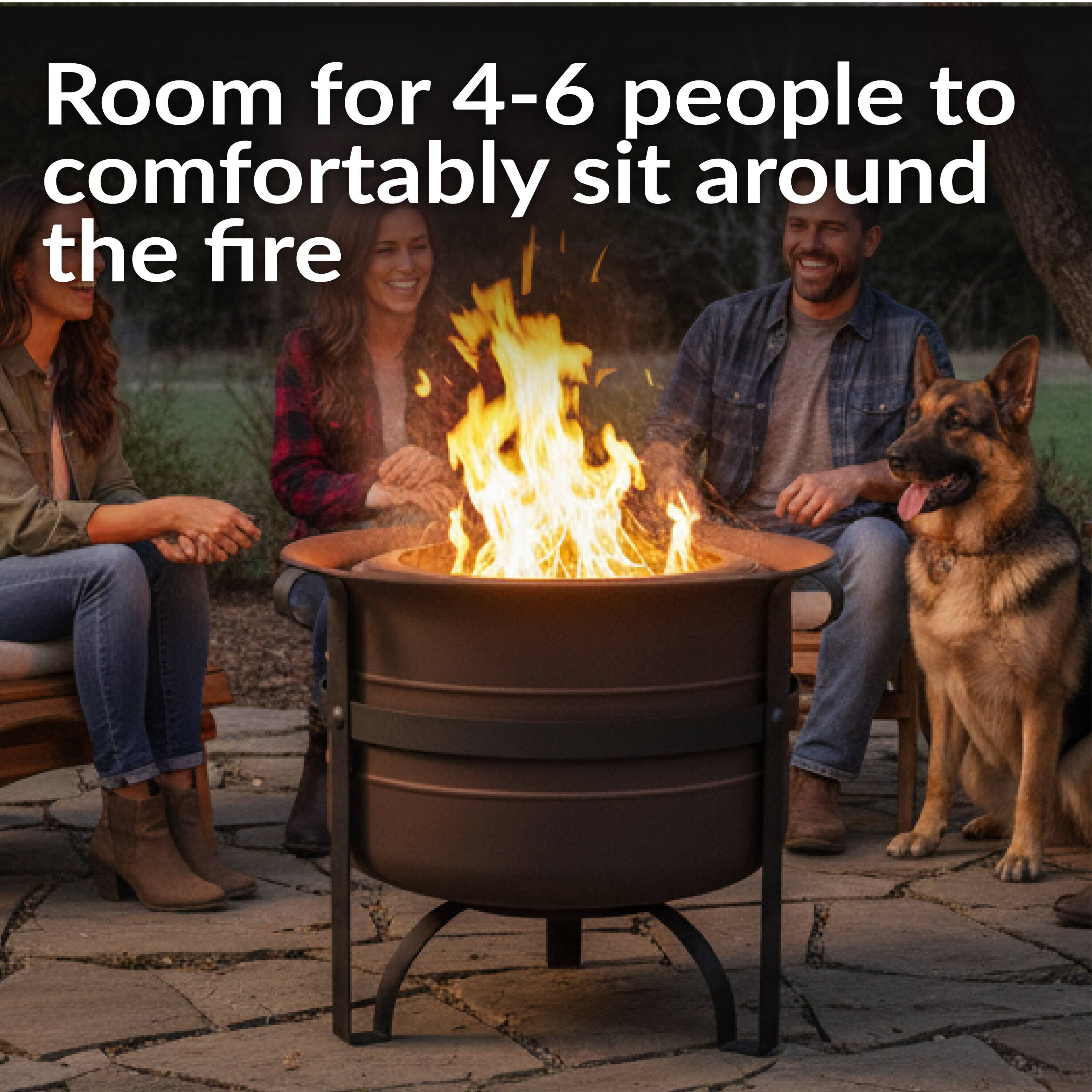 Room for 4-6 people to comfortably sit around the fire