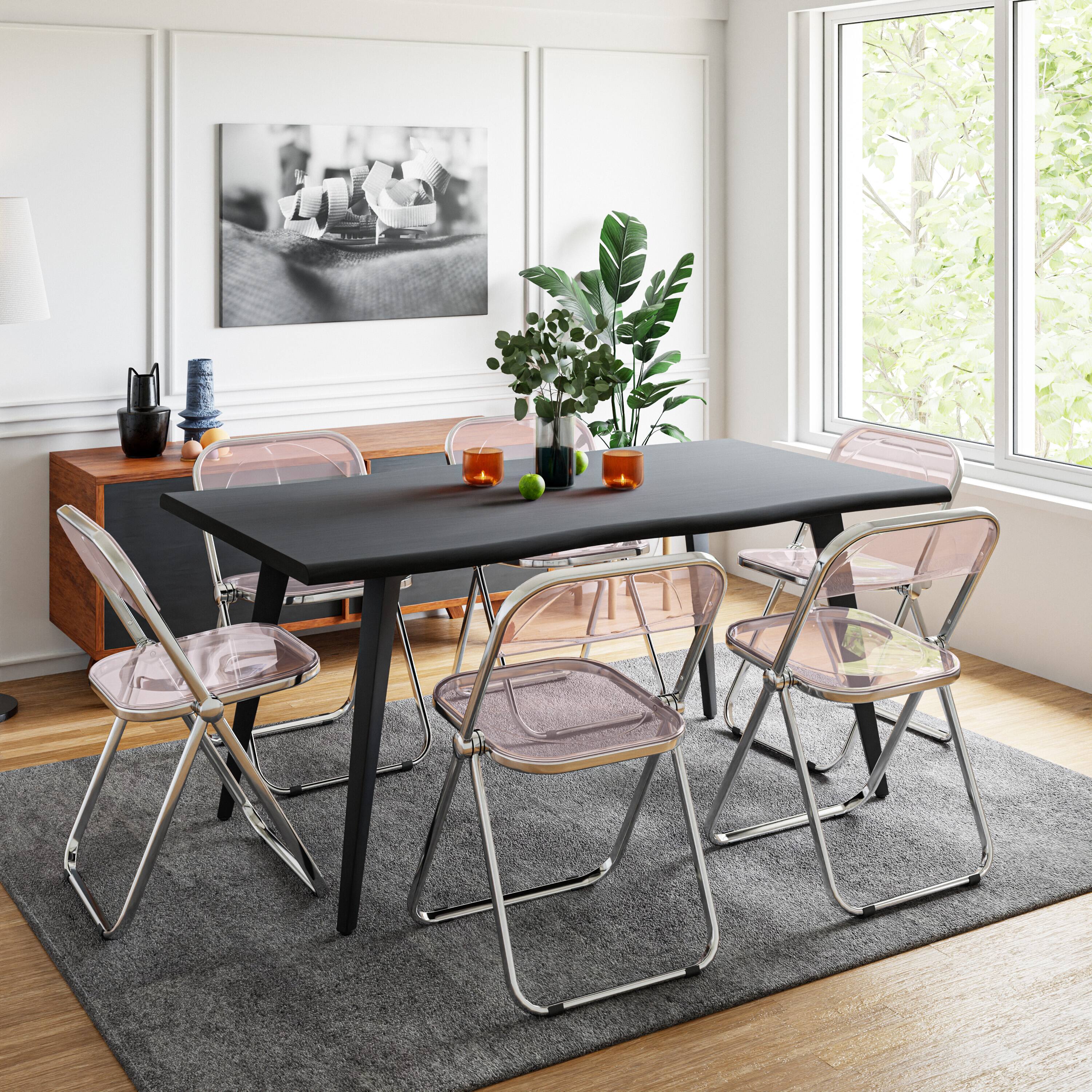 Angle. LeisureMod - Lawrence 2-PCS Clear Accent Chair, Folding Acrylic Design with Chrome Frame, Portable Assembled Seating - Rose Pink.
