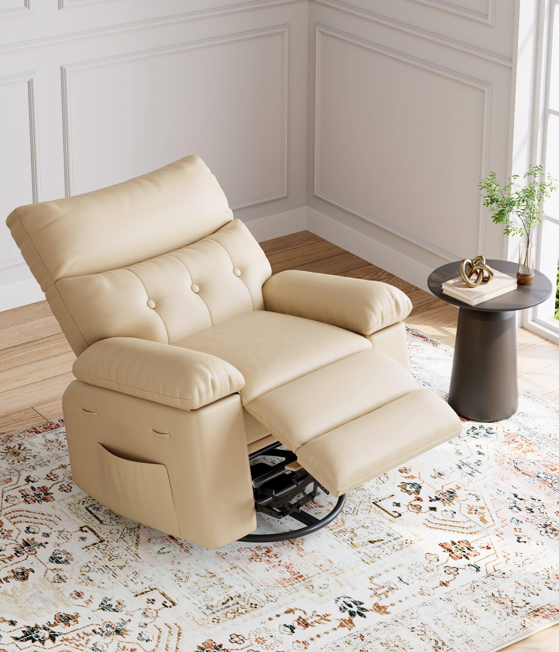 Acekool Oversized Rocker Swivel Recliner Chair PU Leather Extra Wide ...