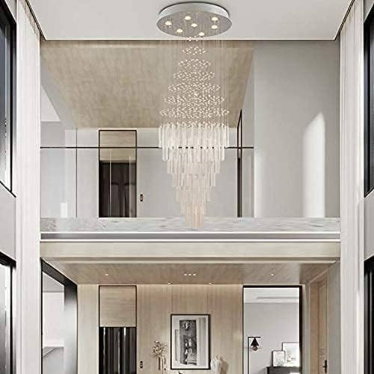 Alt View 2. Loheer - Loheer 64.5 Inch Crystal Raindrop Chandelier, 7 Light Modern Flush Mount Ceiling Fixture, Nickel.