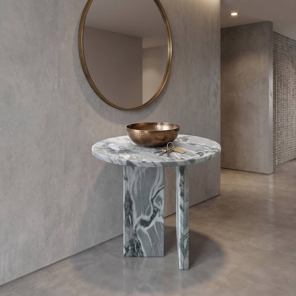Alt View 1. Loheer - Loheer Gray Blue Natural Marble Side Table Round End Table Genuine Stone Polished Surface 17.7 Inch - Gray Blue.