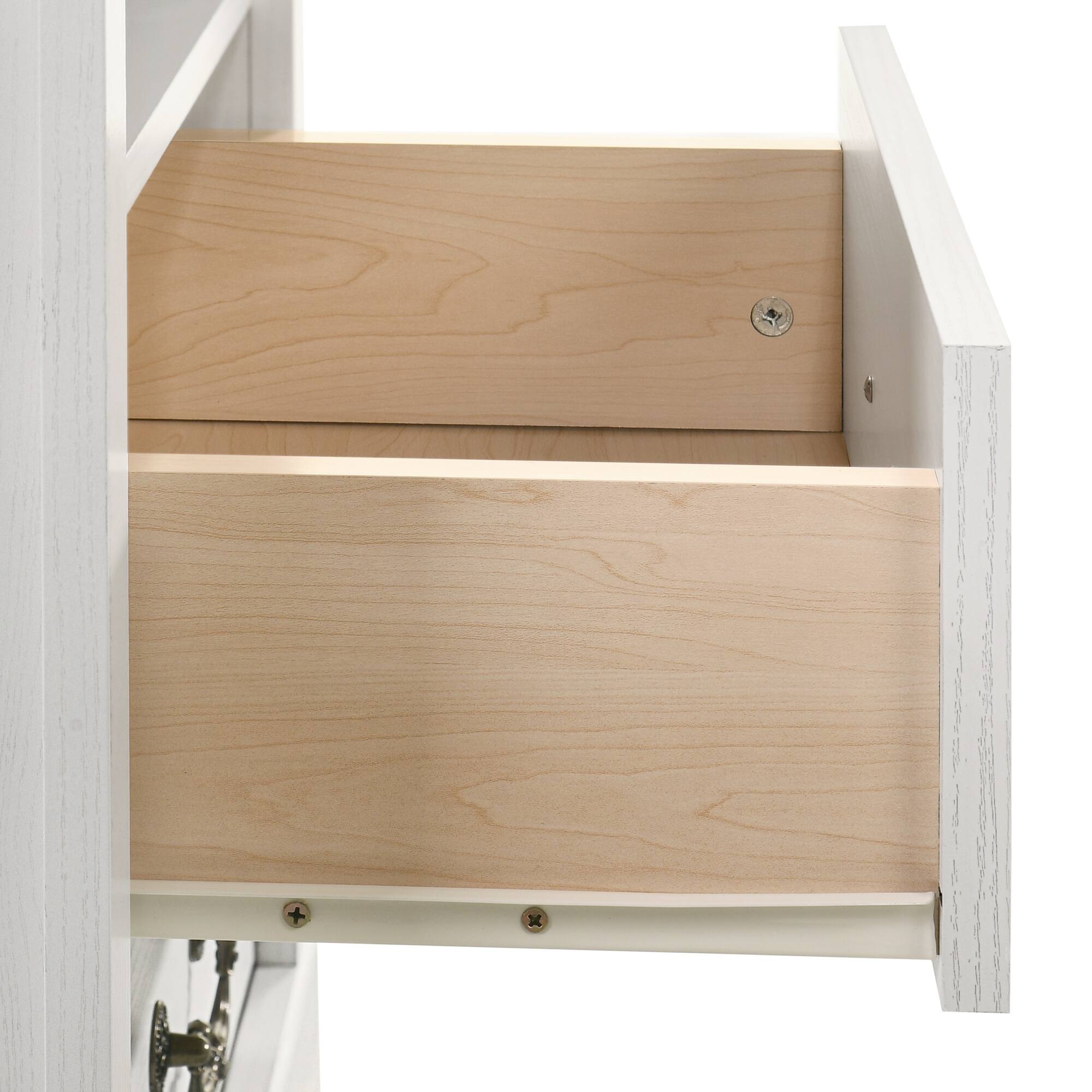 Alt View 4. Vaczon - Rustic White Nightstand Bedside Table with Open Shelf and 2 Drawers - White.