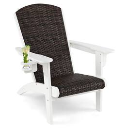 Pefilos - Patio Adirondack Chair with Rattan Padded Seat and Hidden Cupholder, Outdoor Patio Chairs - White