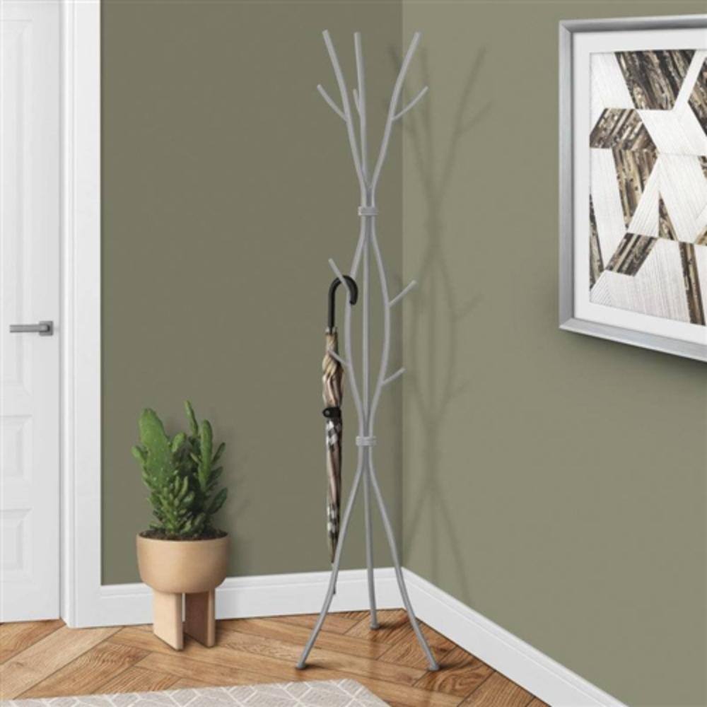 Angle. Hivvago - 74-inch Freestanding Silver Metal Coat Rack Entryway Hall Tree Umbrella Stand - Silver.