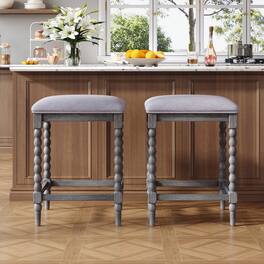 HTUTWOO - 26" Counter Stools Set of 2, Upholstered Padded Seat, Solid Acacia Wood Frame, for Kitchen Island, Bar & Dining Area - Dark Gray