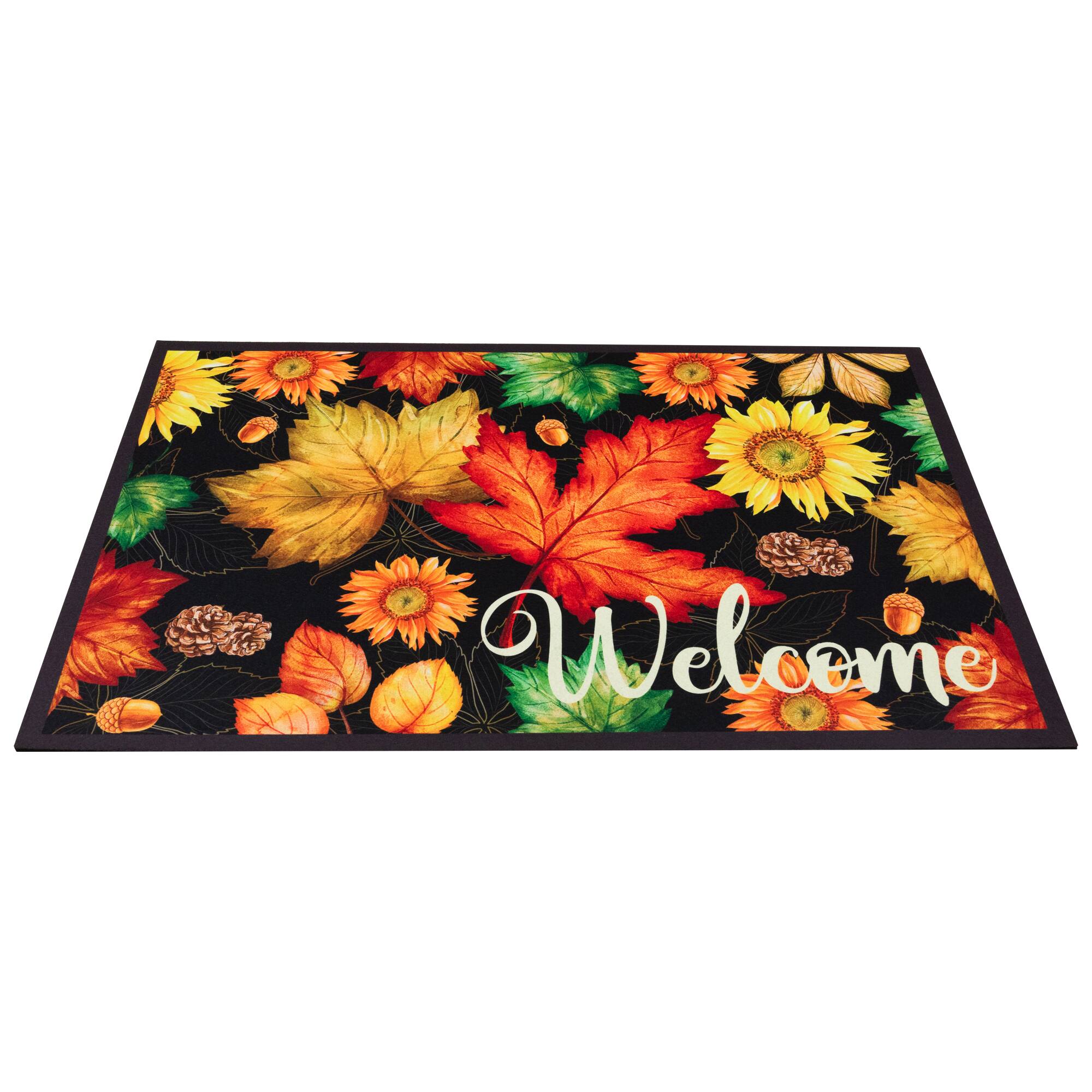 Alt View 3. Northlight - Maple Leaves and Sunflowers Welcome Fall Harvest Outdoor Doormat - 17.75" x 29.5" - Multi.
