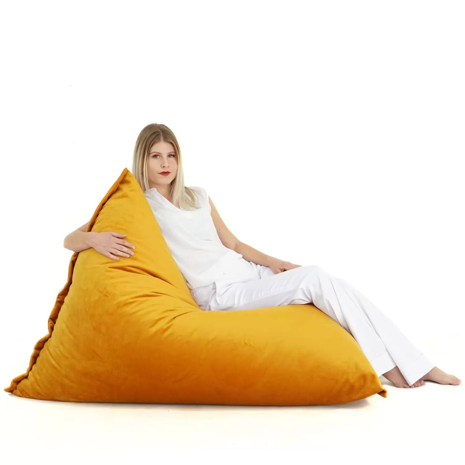 Alt View 3. Lotus Lounge Chair - Extra Large Origami Velvet Bean Bag Cover - 59" x 43.25" - Gold Yellow - Yellow.