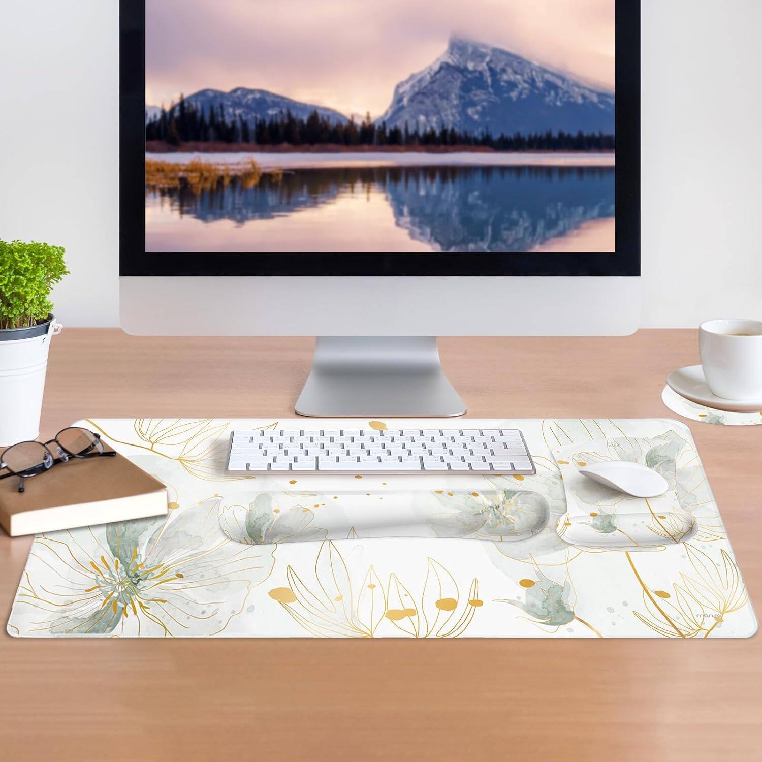 Alt View 3. mosiso - 4in1 Large Mouse Pad Set, Keyboard Wrist Rest&Mouse Wrist Rest&Coaster, Extended Desk Pad for Home Office Study Game - H667.