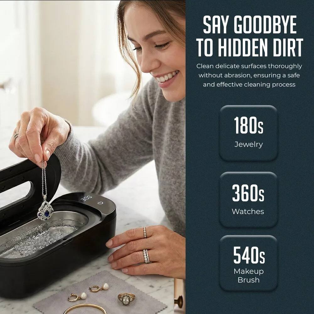 SAY GOODBYE TO HIDDEN DIRT

Clean delicate surfaces thoroughly without abrasion, ensuring a safe and effective cleaning process

180s Jewelry  
360s Watches  
540s Makeup Brush