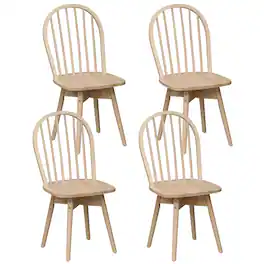 Costway - Swivel Dining Chairs Set of 4, Farmhouse Spindle Kitchen Chairs with Solid Rubber - Natural