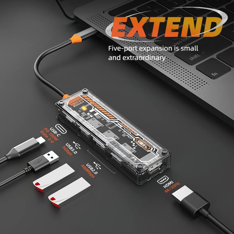 I 2 EXTEND - lock aps Five-port expansion is small and extraordinary shift fn PD USB-C Data 100W -C 2.0 5Gbps USB3.0 480Mbps HDMI 4K/30Hz