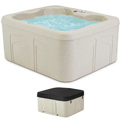 Front. Lifesmart - LifeSmart LS100 Sand 4 Person Plug and Play Square Hot Tub Spa with Black Cover - Beige.