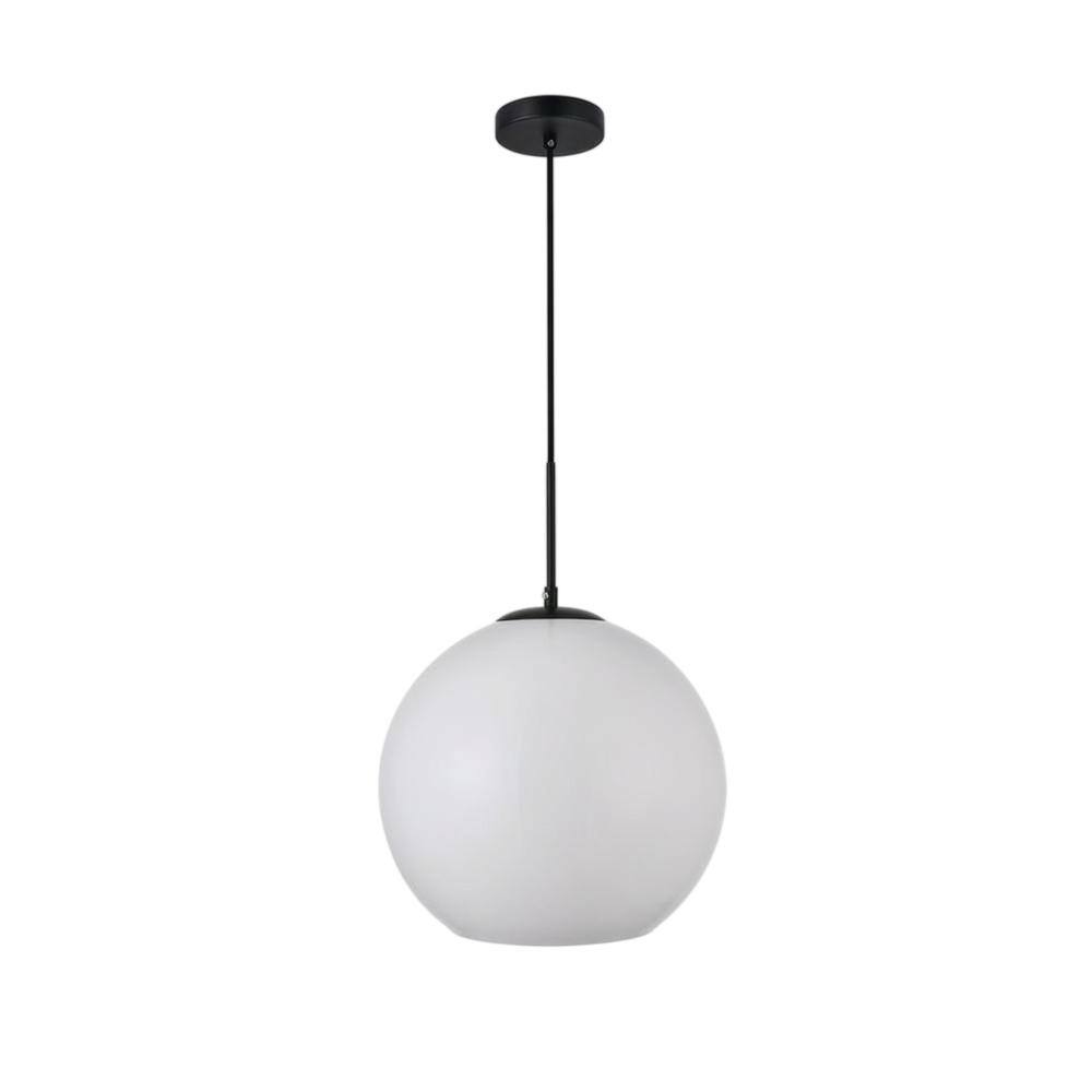 Front. Living District - Baxter 1 Light Black Pendant With Frosted White Glass - Black And Frosted White.