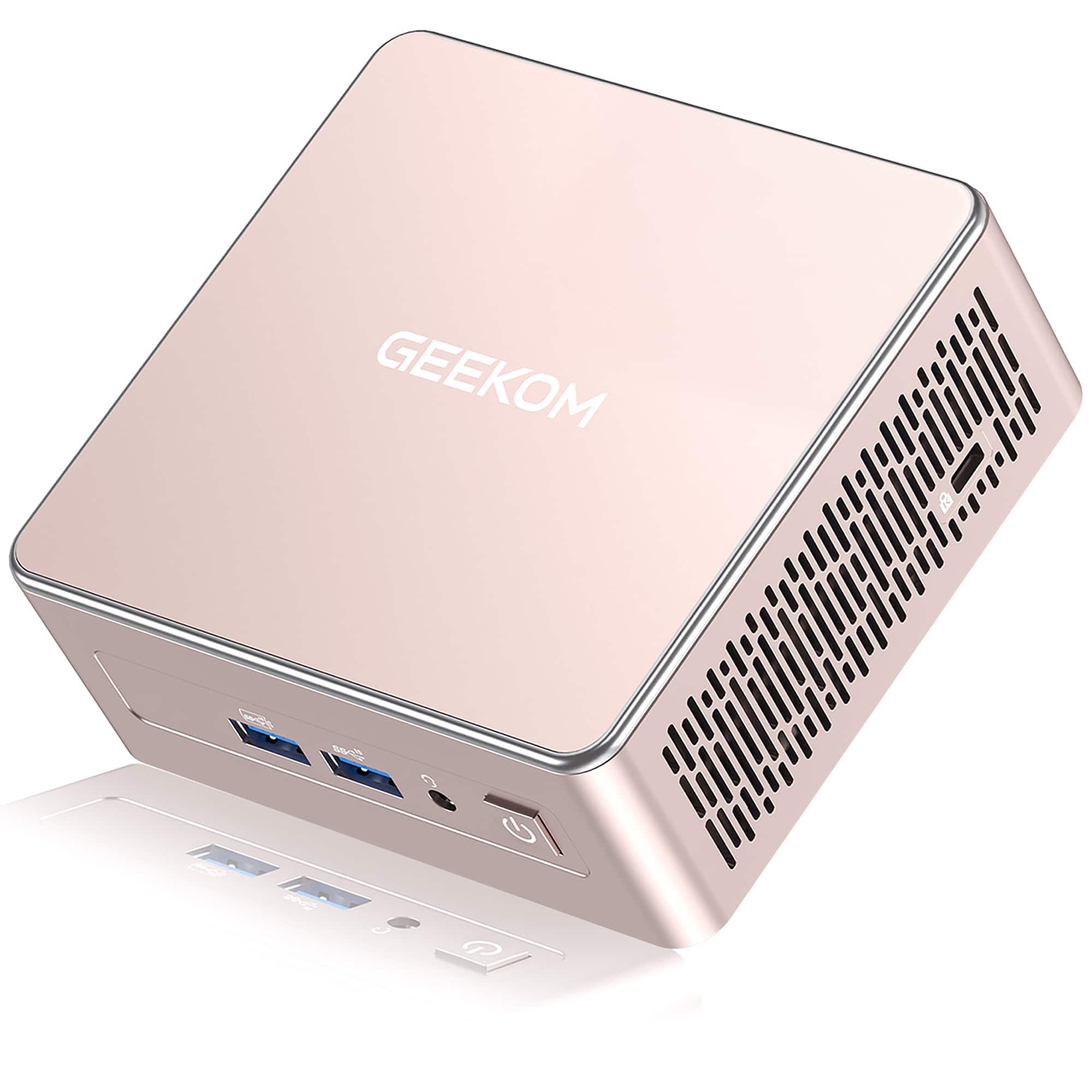 Front. Geekom - A5 Mini PC with AMD Ryzen 7 5825U, 32GB RAM& 512GB M.2 NVMe SSD, Windows 11 Pro Pre-installed - Rose Gold.