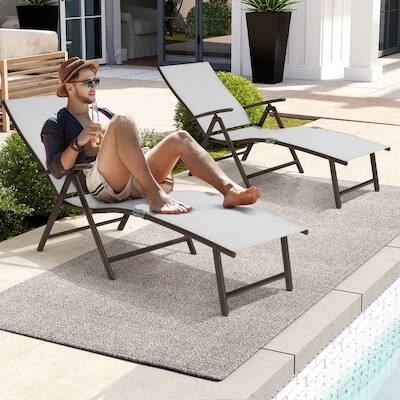 Alt View 4. Crestlive Products - Crestlive Products 2pc Aluminum Frame Foldable Patio Chaise Lounge Chair - Light Gray.