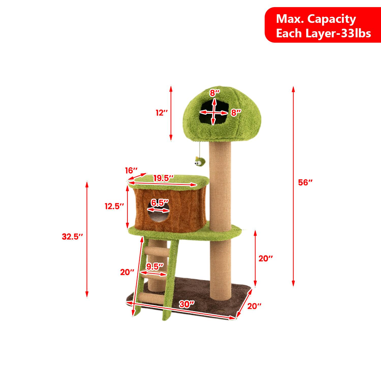 Max. Capacity Each Layer-33lbs  
8" 12" 8" 16" 19.5" 56" 12.5" 6.5" 32.5" 20" 9.5" 20" 30" 20"