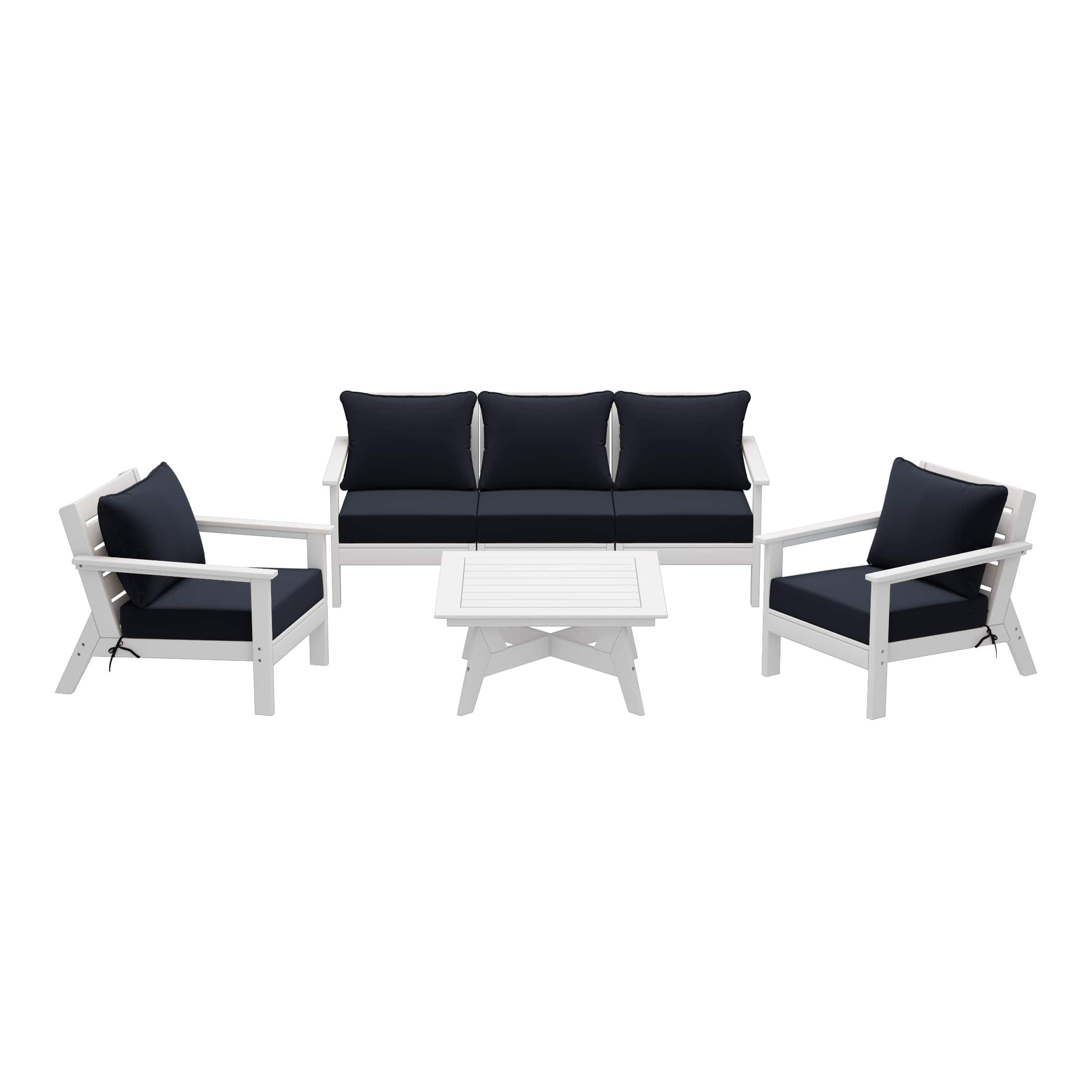 WestinTrends - Avalon Outdoor 6-Piece Modular Sectional Patio Furniture Sofa Set - White/Navy Blue