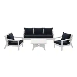 WestinTrends - Avalon Outdoor 6-Piece Modular Sectional Patio Furniture Sofa Set - White/Navy Blue