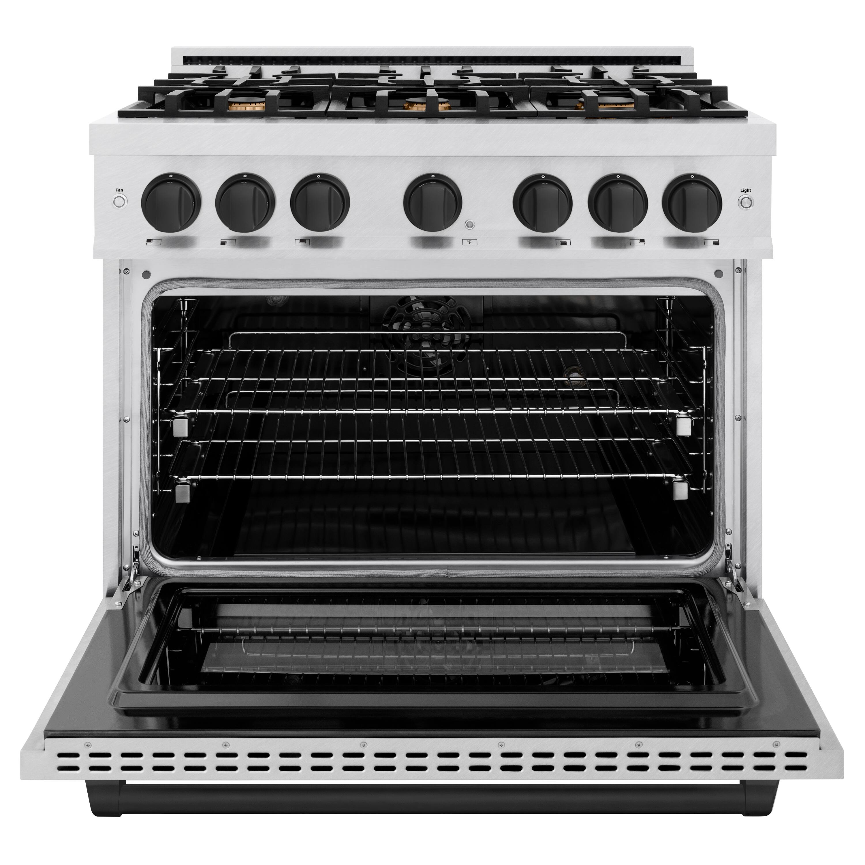Left. ZLINE - ZLINE Autograph 36 in. Select Dual Fuel Satin Steel Range w/ 6 Burners & Black Accents (HDRSZ-36-MB) - Stainless Steel.